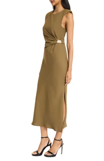 Donna Morgan For Maggy Ruched Side Slit Tank Midi Dress In Brown