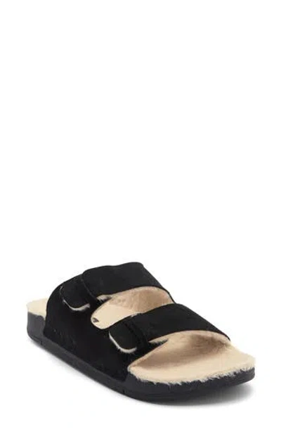Reef Ojai Two Bar Cozy Faux Shearling Lined Slide Sandal In Black