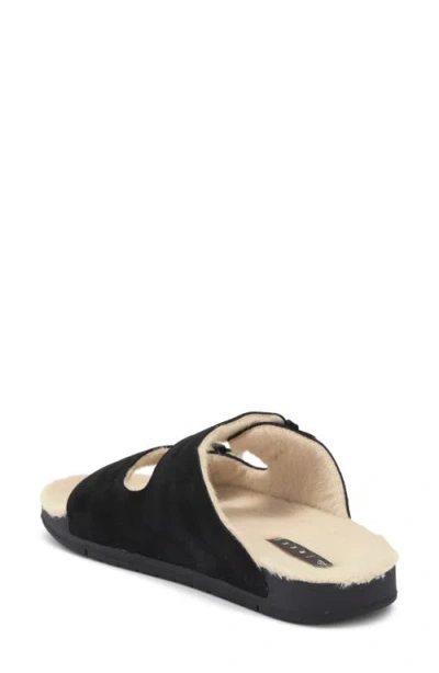 Reef Ojai Two Bar Cozy Faux Shearling Lined Slide Sandal In Black
