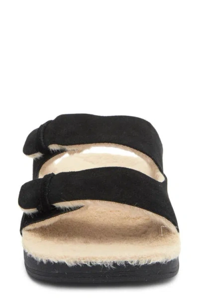 Reef Ojai Two Bar Cozy Faux Shearling Lined Slide Sandal In Black