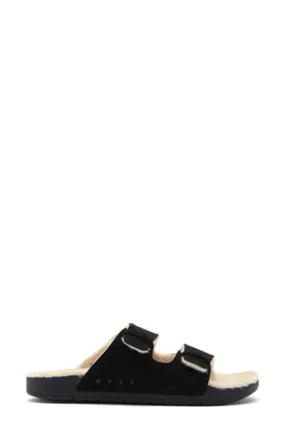 Reef Ojai Two Bar Cozy Faux Shearling Lined Slide Sandal In Black