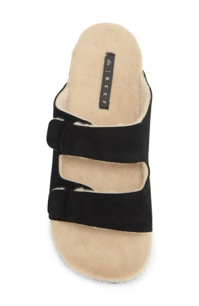 Reef Ojai Two Bar Cozy Faux Shearling Lined Slide Sandal In Black