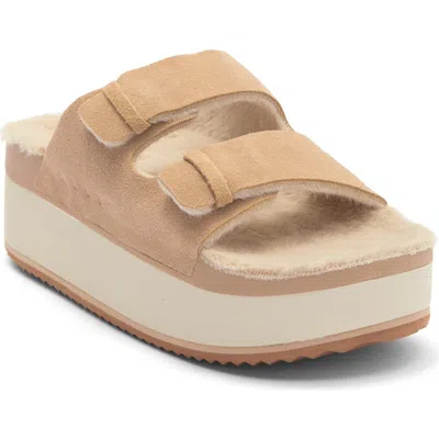 Reef Ojai Ciara Faux Shearling Lined Platform Slide Sandal In Neutral