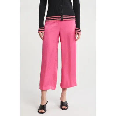 Theory Crushed Satin Wide Leg Crop Pants In Red