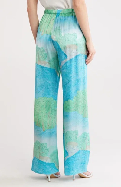 Cult Gaia Stacie Silk Straight Leg Pants In Blue