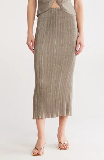 Cult Gaia Kylii Pleated Satin Midi Skirt In Brown
