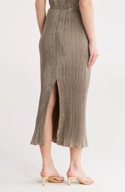 Cult Gaia Kylii Pleated Satin Midi Skirt In Brown