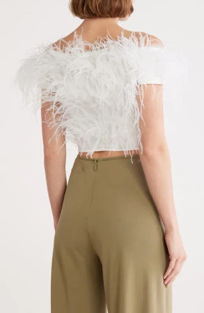 Cult Gaia Sosha Off The Shoulder Feather Silk Top In White
