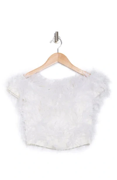 Cult Gaia Sosha Off The Shoulder Feather Silk Top In White