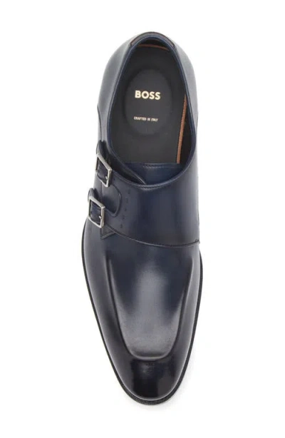 Hugo Boss Double-strap Monk Shoes In Leather With Heel Detail