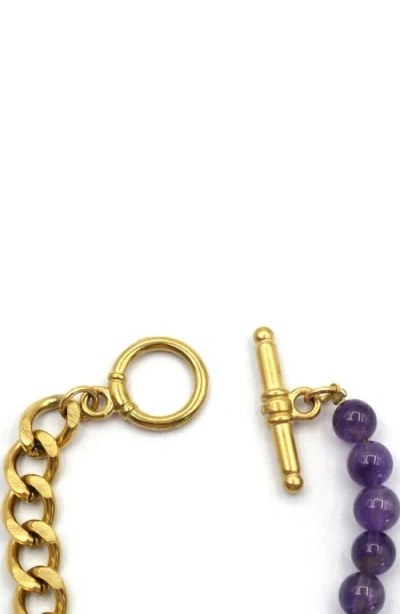 Rebl Amethyst Beaded Cuban Chain Toggle Bracelet