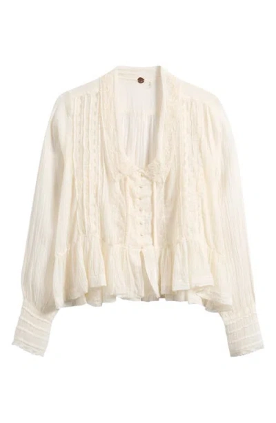 Free People Elodie Lace Trim Ruffle Hem Shirt In White