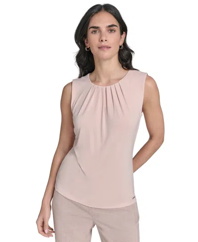 Calvin Klein Women's Sleeveless Pleat-neck Knit Top In Neutral