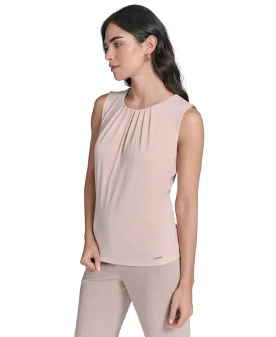 Calvin Klein Women's Sleeveless Pleat-neck Knit Top In Neutral