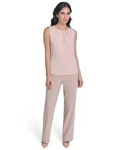 Calvin Klein Women's Sleeveless Pleat-neck Knit Top In Neutral