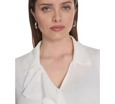 Calvin Klein Plus Size Georgette Long-sleeve Ruffle-front Blouse In White