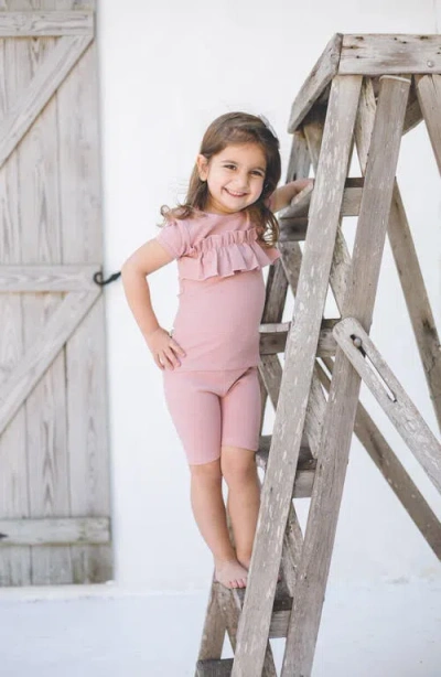 Maniere Manière Kids' Ruffle Top & Bike Shorts Set In Pink