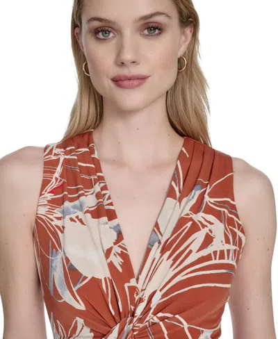 Calvin Klein Petite Sleeveless V-neck A-line Dress In Brown