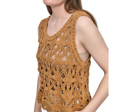 Dkny Jeans Petite Scoop-neck Sleeveless Crochet Top In Brown