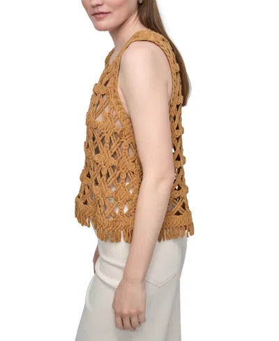Dkny Jeans Petite Scoop-neck Sleeveless Crochet Top In Brown