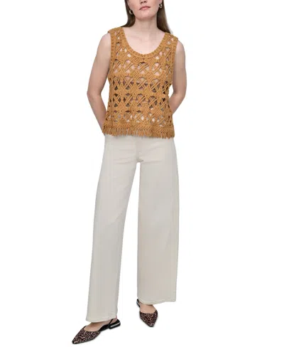 Dkny Jeans Petite Scoop-neck Sleeveless Crochet Top In Brown