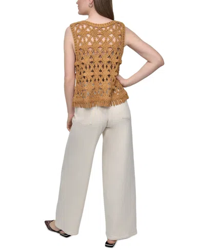 Dkny Jeans Petite Scoop-neck Sleeveless Crochet Top In Brown