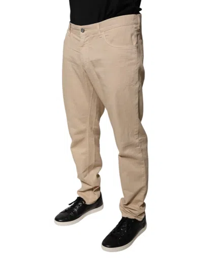 Dolce & Gabbana Beige Cotton Mid Waist Skinny Denim Jeans In Brown