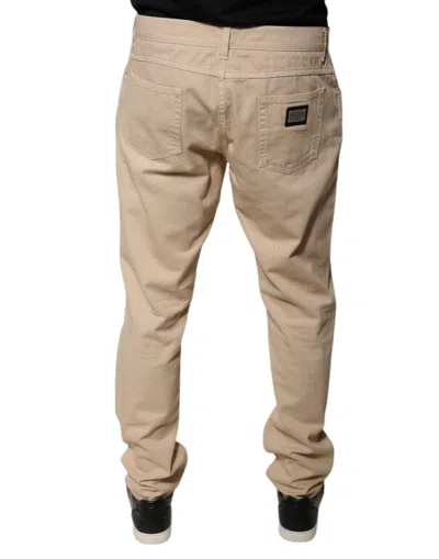 Dolce & Gabbana Beige Cotton Mid Waist Skinny Denim Jeans In Brown