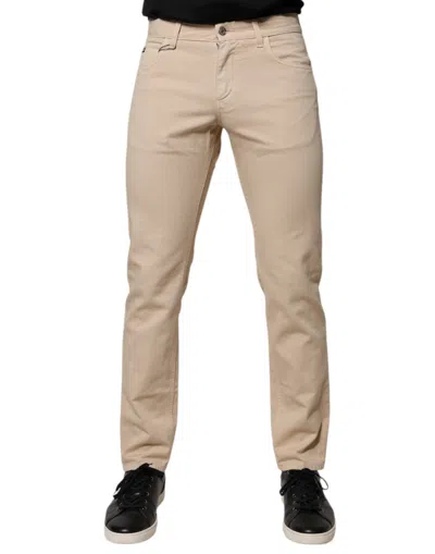 Dolce & Gabbana Beige Cotton Stretch Regular Men Denim Jeans In Brown