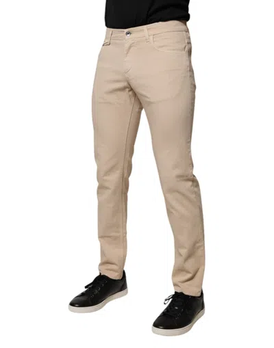Dolce & Gabbana Beige Cotton Stretch Regular Men Denim Jeans In Brown