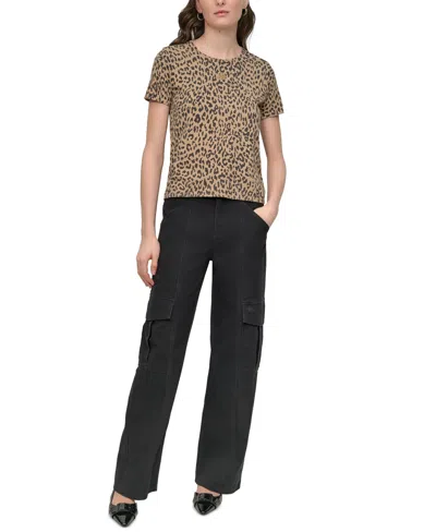 Dkny Jeans Petite Animal Print Short-sleeve T-shirt In Brown