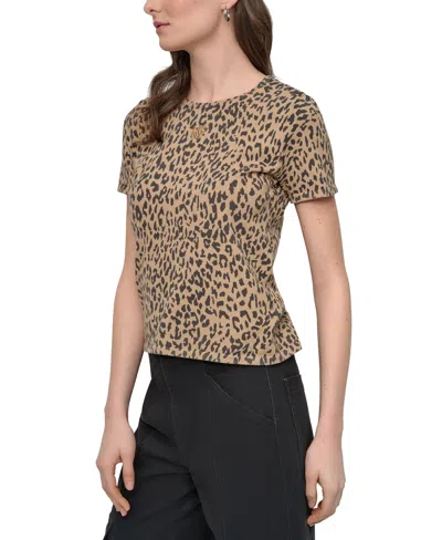 Dkny Jeans Petite Animal Print Short-sleeve T-shirt In Brown