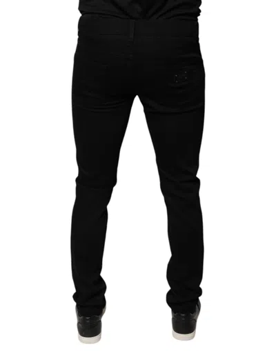 Dolce & Gabbana Black Dg Crown Logo Cotton Skinny Denim Jeans In Black