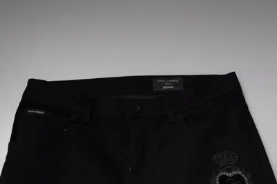 Dolce & Gabbana Black Dg Crown Logo Cotton Skinny Denim Jeans In Black