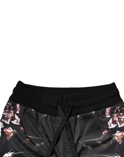 Dolce & Gabbana Black Floral Polyester Jogger Men's Pants In Black