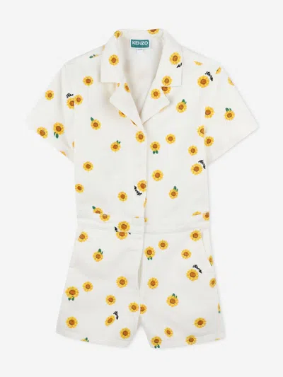Kenzo Floral-print Cotton Playsuit In Neutral