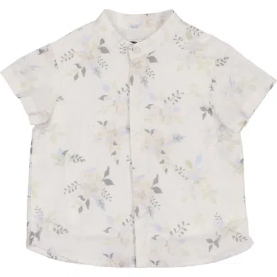 Maniere Manière Kids' Pretty Poppies Short Sleeve Button-up Shirt In White