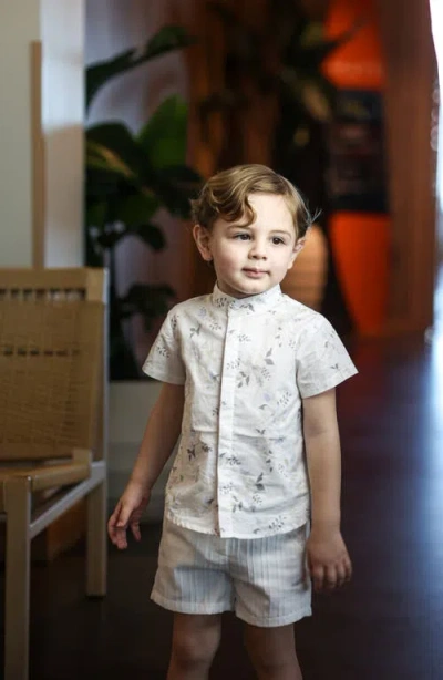 Maniere Manière Kids' Pretty Poppies Short Sleeve Button-up Shirt In White