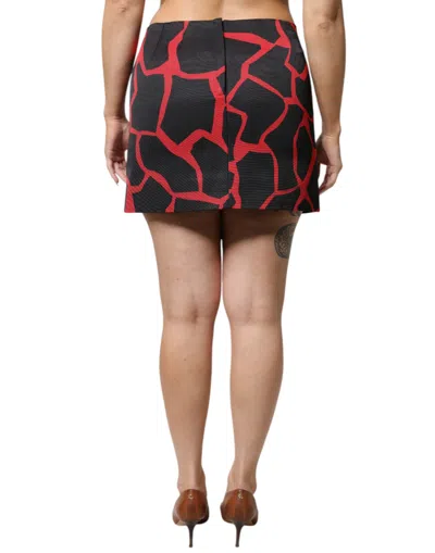 Dolce & Gabbana Black Red Abstract Mid Waist A-line Mini Skirt In Black