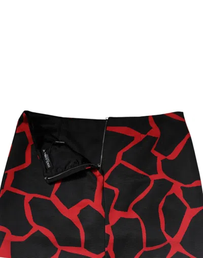 Dolce & Gabbana Black Red Abstract Mid Waist A-line Mini Skirt In Black