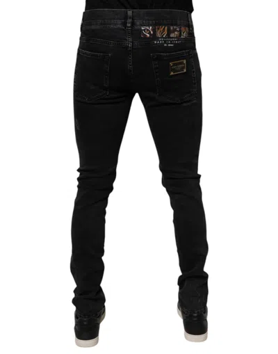 Dolce & Gabbana Black Tattered Cotton Skinny Men Denim Jeans In Black