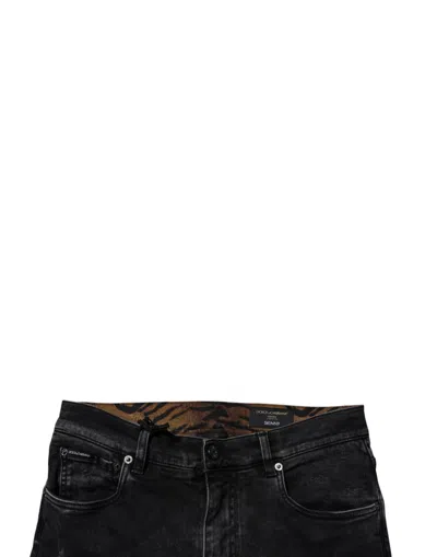 Dolce & Gabbana Black Tattered Cotton Skinny Men Denim Jeans In Black