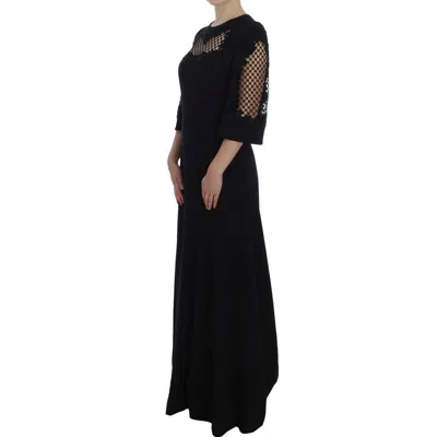 Dolce & Gabbana Black Ricamo Wool Stretch Maxi Dress