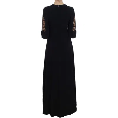 Dolce & Gabbana Black Ricamo Wool Stretch Maxi Dress