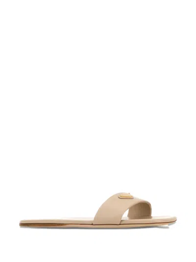 Prada Women Sand Satin Slippers In Neutral