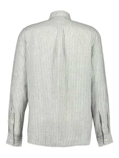 Frescobol Carioca Telles Lined Striped Shirt Dark Olive In Gray