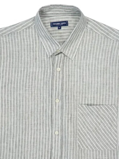 Frescobol Carioca Telles Lined Striped Shirt Dark Olive In Gray