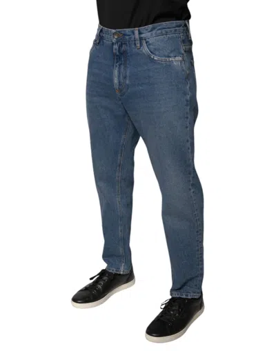 Dolce & Gabbana Blue Cotton Logo Men Loose Denim Jeans In Blue