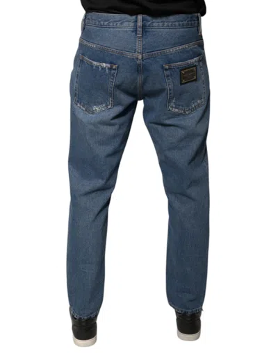 Dolce & Gabbana Blue Cotton Logo Men Loose Denim Jeans In Blue