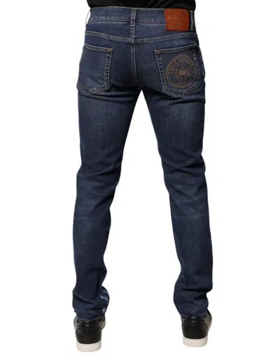 Dolce & Gabbana Blue Cotton Logo Print Slim Fit Denim Men's Jeans In Blue